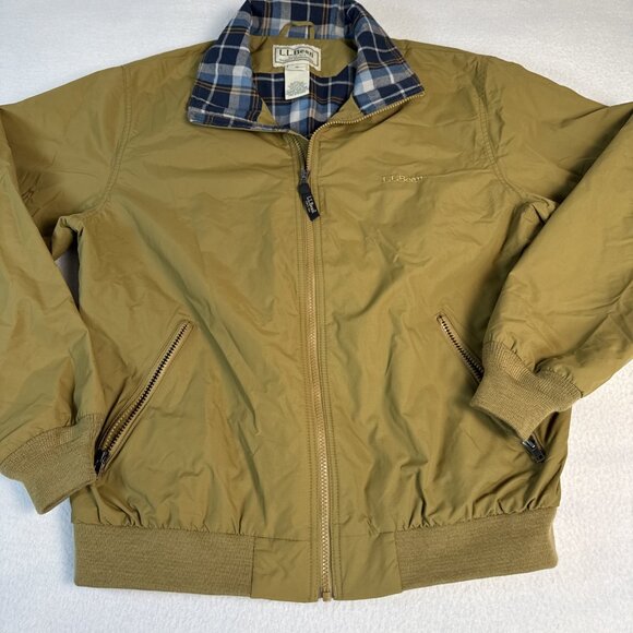 LL Bean Men's Warm-Up Jacket Flannel-Lined Nylon Full Zip Med 500395 Brown - Picture 2 of 10